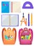 School Bag with Chancellery, Office Sign Vector