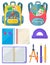 School Bag with Chancellery, Office Sign Vector