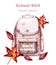 School bag watercolor Vector. Pink satchel and autumn leaves decors