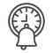 School bell and the clock line icon, online education concept, school break sign on white background, Ringing handbell