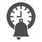 School bell and the clock solid icon, online education concept, school break sign on white background, Ringing handbell