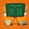 School board, the multiplication table, Books, ruler, pencil holder, dustbin