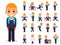 School Boy Student Pupil in Different Poses and Actions Teen Characters Kid Icons Set Isolated Education Knowledge Flat