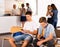 School Boys using phones, have rest between lessons