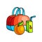 School breakfast in bag with juice and apple