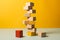 School brick tower wood toy build block concept play wooden balance education stack