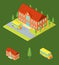 School Building and Elements Part Isometric View. Vector