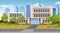 School building exterior road crosswalk back to school concept cityscape background flat horizontal