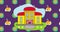 School building icon against purple background