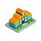 School building. Isometric 3d pixel design icon