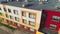 School building with orange squares on facade in city