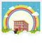 School Building with rainbow and cloud background