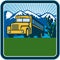 School Bus Cactus Mountains Square Retro