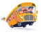 School bus with children goes to school or on an excursion