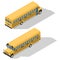 School bus detailed isometric icons set frond and rear view