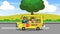 School Bus With Happy Children Cartoon Characters Going To School
