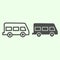 School bus line and solid icon. Retro minibus outline style pictogram on white background. School van for students or