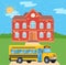 School Bus near College, Public Transport Vector