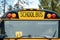 School bus sign above front window close-up
