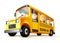 School bus vector design. School bus vehicle with riding students and driver characters for back to school service trip.