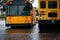 School Buses stuck in water during Hurricane Eta at Florida. Street Flood.