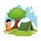 School camping design with tent and cartoon boy