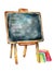 School chalk board, classroom equipment, watercolor illustration