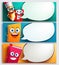 School characters vector banner set with speech bubbles, education items