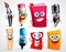 School characters vector illustration set. Education items 3D cartoon mascots
