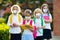 School child wearing face mask. Virus outbreak