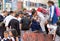 School children in Bogota listening to a teacher talk