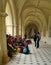 School children in cloister of Fontevraud Abbey France