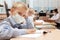 School children in medical face mask