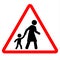 School children traffic sign. Red triangle warning road sign with two school children crossing inside. School zone symbol. Beware