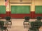 School Classroom, Chalkboard, Education, Desks