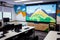 school classroom with interactive smart board, laptop, and projector for modern learning experience