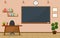 School Classroom Interior Room Blackboard Furniture Flat Design Vector