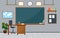 School Classroom Interior Room Blackboard Furniture Flat Design Vector