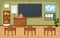 School Classroom Interior Room Blackboard Furniture Flat Design Vector