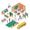 School Concept in Isometric Projection Vector