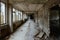 School corridor, dead abandoned ghost town Pripyat in Chernobyl exclusion zone 32 years without people, Ukraine