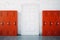 School corridor with red lockers