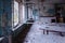 School in dead abandoned ghost town of Pripyat in Chernobyl exclusion zone