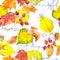 School design - mathematical notes and yellow autumn leaves. Seamless education pattern. Hand written text, watercolor