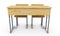 School desk and chairs front on white background. 3d re