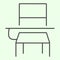 School desk thin line icon. Classroom student table and chair outline style pictogram on white background. Education and