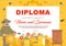 School diploma, certificate template with honey