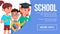 School Eduacation Banner Vector. Pupils. Joyfull Children. Poster, Website, Invitation. Illustration