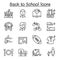 School, education, learning, back to school icon set in thin line style