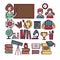 School education and lessons study items and sicence supplies vector flat icons set